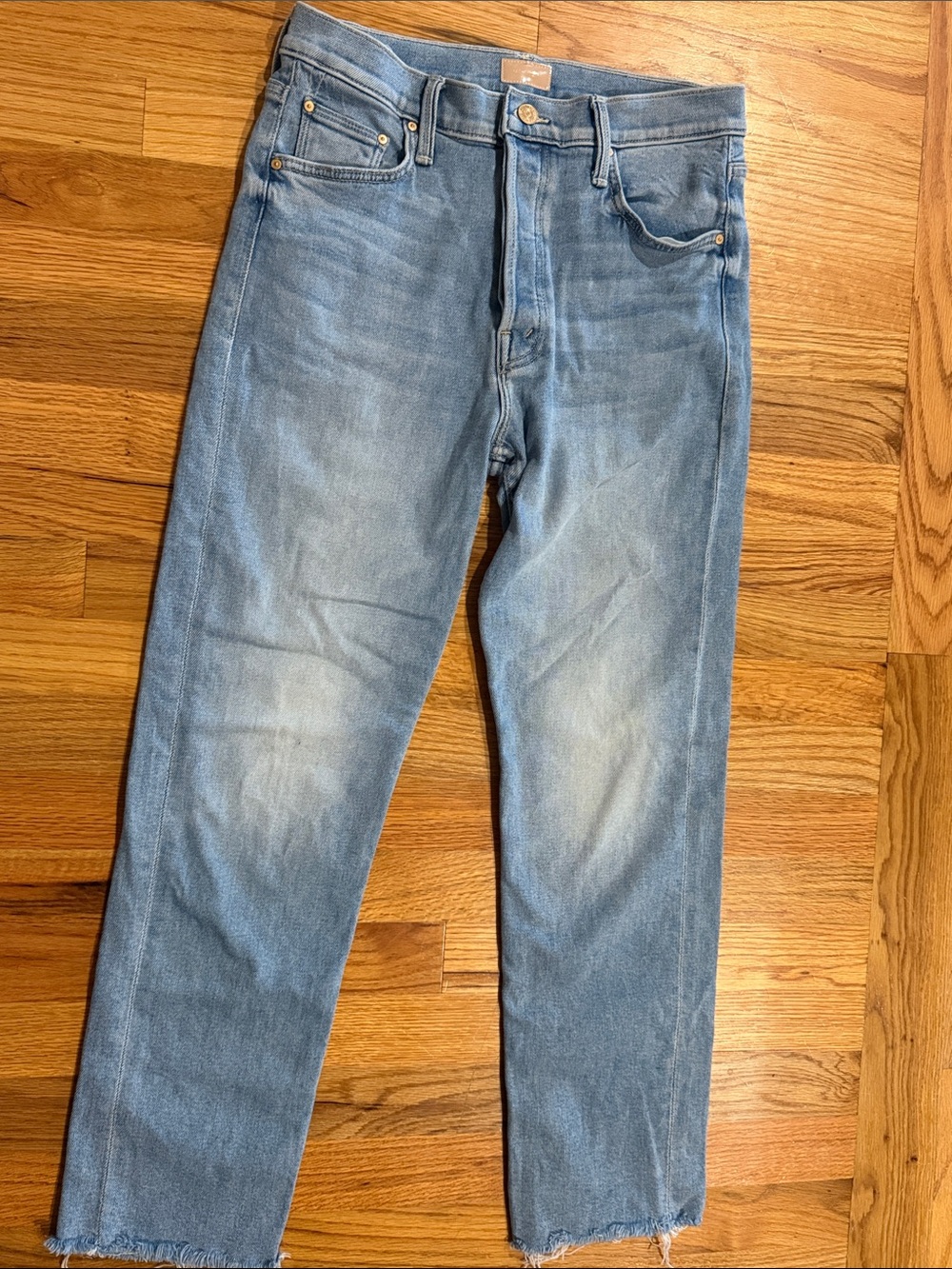 MOTHER women’s Light Blue Washed Slim Straight Jeans button fly ankle size 30